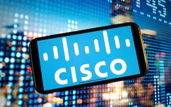 Konskie, Poland - January 03, 2024: Cisco Systems Inc company logo displayed on mobile phone screen