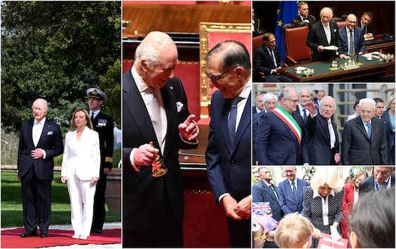 re carlo da giorgia meloni a villa pamphili poi con camilla visita a senato e camera foto