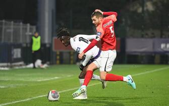 Ibrahim Cissoko and Clement Bassin during the French Cup match between FC Rouen and Toulouse FC in Robert Diochon stadium on sunday january 21, 2024. Rouen. France. PHOTO: CHRISTOPHE SAIDI / SIPA.//04SAIDICHRISTOPHE_SAIDI0303/Credit:CHRISTOPHE SAIDI/SIPA/2401220849