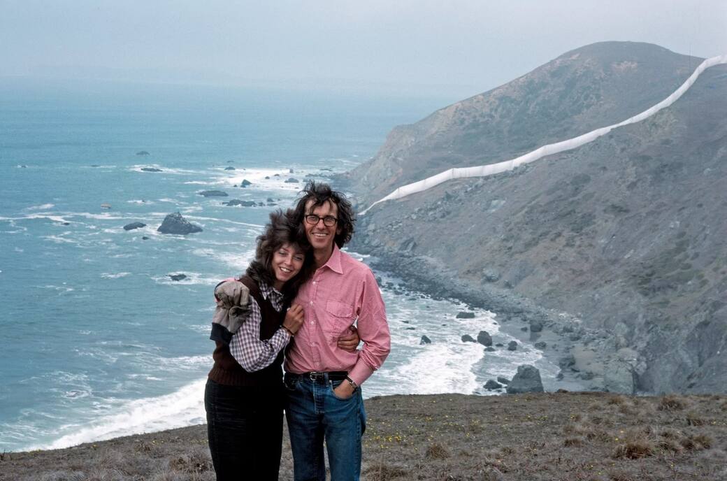 Christo and Jeanne-Claude at Running Fence, California, 1976 — Photo: Wolfgang Volz© 1976 Christo and Jeanne-Claude Foundation. From christojeanneclaude.net