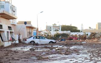 DERNA, LIBYA - SEPTEMBER 13: A view of the devastation in disaster zones after the floods caused by the Storm Daniel ravaged the region in Derna, Libya on September 13, 2023. At least 6,000 people have been killed and thousands of others remain missing due to weekend floods caused by Storm Daniel in eastern Libya, according to officials. (Photo by Abdullah Mohammed Bonja/Anadolu Agency via Getty Images)