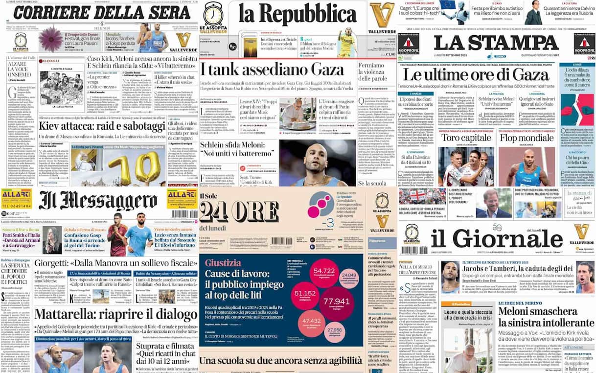 Le prime pagine dei quotidiani di oggi 15 settembre: la rassegna stampa Le prime pagine dei quotidiani di oggi 15 settembre: la rassegna stampa