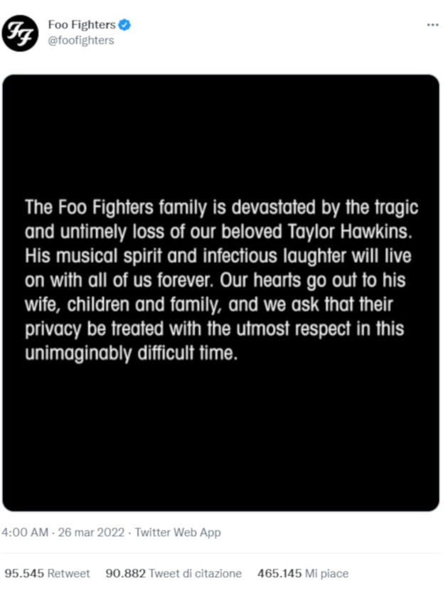 I messaggi per Taylor Hawkins