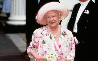 H.R.H The Queen Mother her on 97th Birthday outside Clarence House in London.
