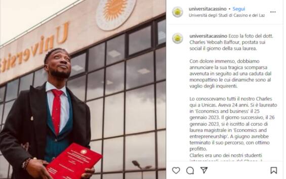 Cassino, morì dopo caduta dal monopattino: ora laurea alla memoria Cassino, morì dopo caduta dal monopattino: ora laurea alla memoria