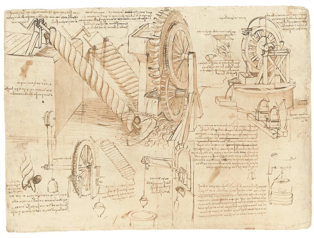 Macchine per il sollevamento dell’acqua c. 1480-1482 Codice Atlantico, f. 26v © Veneranda Biblioteca Ambrosiana