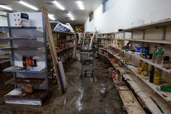 COLINAS, BRAZIL - SEPTEMBER 6: A damaged isle of a supermarket affected by the floods where all items were destroyed on September 6, 2023 in Colinas, Brazil. An extratropical cyclone hits the southern region of Brazil flooding more than 60 cities. According to local authorities, death toll rises over 30 people and thousands are displaced. (Photo by Marcelo Oliveira/Getty Images)