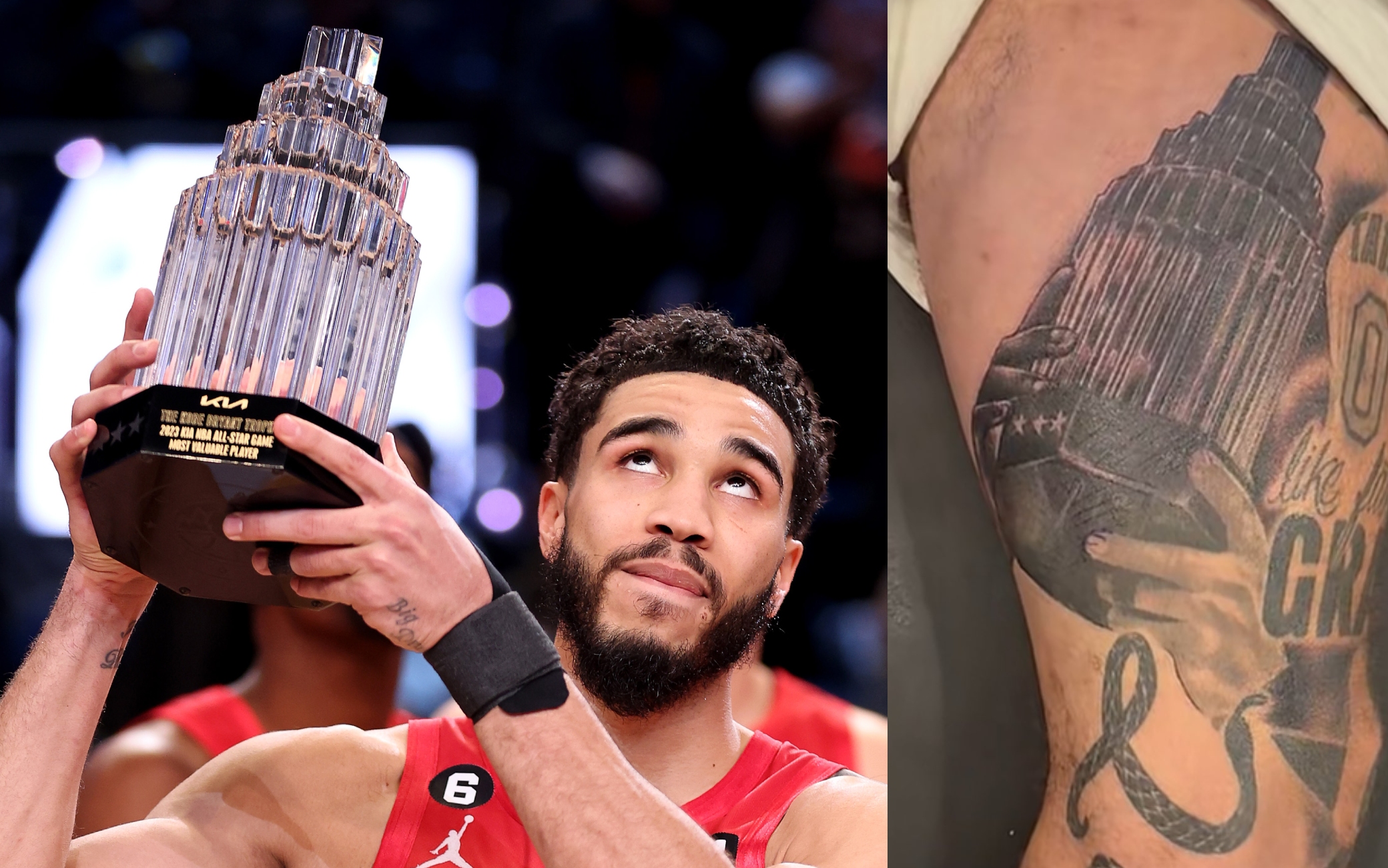 Tatum si tatua il trofeo dedicato a Kobe. FOTO