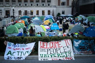 New York, NY - April 25 : Student demonstrators occupy the pro-Palestinian "Gaza Solidarity Encampment" on the West Lawn of Columbia University in New York, NY on Thursday, April 25, 2024. (Photo by Jabin Botsford/The Washington Post via Getty Images)