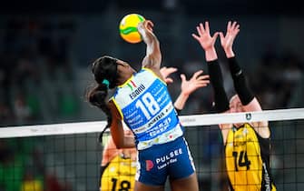 Paola Ogechi Egonu of Imoco Volley Conegliano (ITA) during volleyball match between Imoco Volley CONEGLIANO (ITA) and VakifBank ISTANBUL (TUR) in Final of CEV Champions League Volley 2022 Women, on May 22, 2022 in SRC Stozice, Ljubljana, Slovenia. Photo by Matic Klansek Velej / Sportida