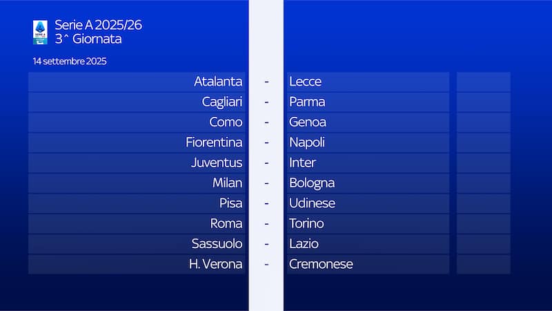 3 giornata serie a calendario