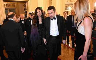 Italian deputy Prime Minister and Minister of Infrastructure and Transport, Matteo Salvini (C), arrives for the La Scala opera house's season opener to attend Giuseppe Verdi's Don Carlo, in Milan, Italy, 7 December 2023. The Scala opera house season opener is considered one of the highlights of the European cultural calendar.ANSA/DANIEL DAL ZENNARO