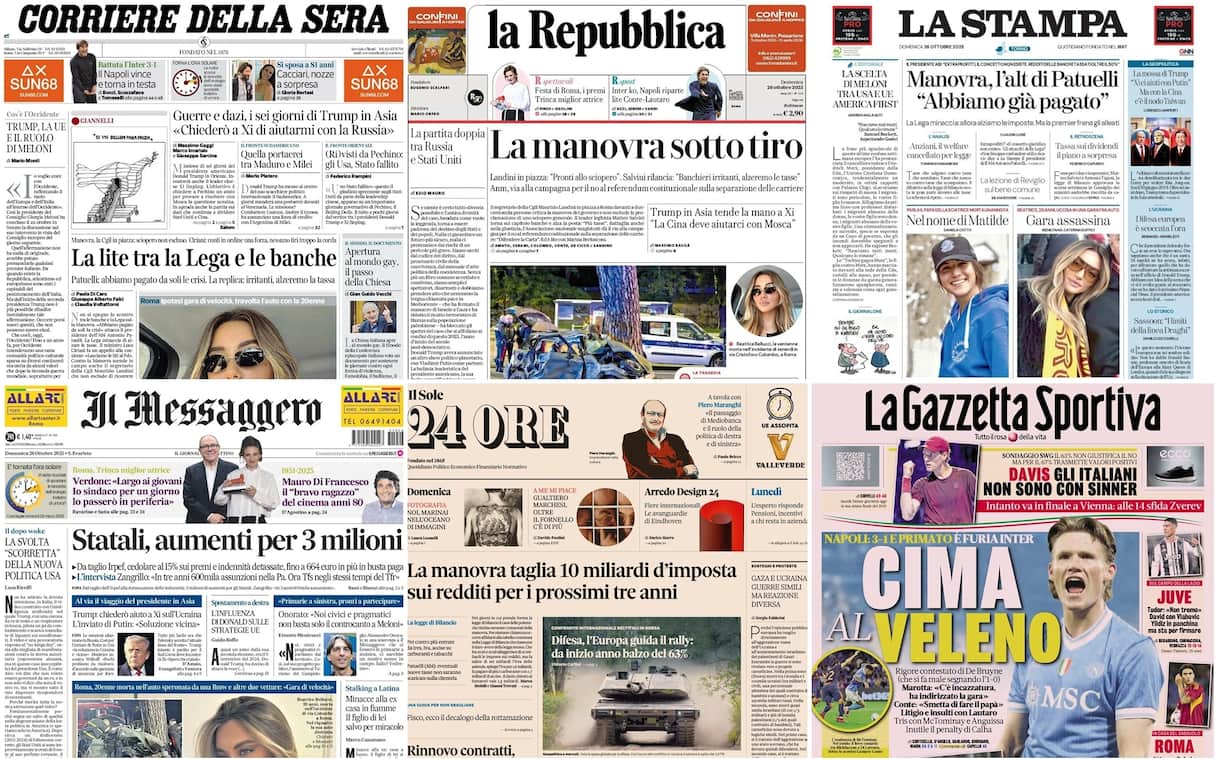 Le prime pagine dei quotidiani di oggi 26 ottobre: la rassegna stampa di Sky TG24 Le prime pagine dei quotidiani di oggi 26 ottobre: la rassegna stampa di Sky TG24