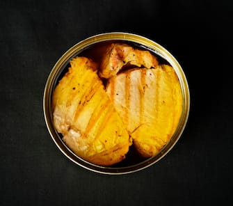 KENNEBUNK, ME MARCH 21: Grilled albacore tuna in olive oil, imported from Spain. Tinned seafod has moved beyond simple sardines with many gourmet offerings now available. (Staff photo by Gregory Rec/Portland Press Herald via Getty Images)