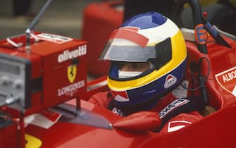 Silverstone, England. 8th - 10th July 1988.
Michele Alboreto (Ferrari F187/88C), retired, portrait. 
World Copyright: LAT Photographic.
Ref: 88_GB_06