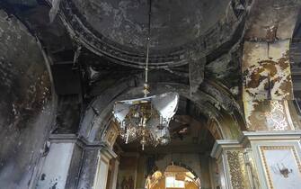 epa10763452 The internal view of the Transfiguration Cathedral, damaged by a missile attack in the Odesa region, southern Ukraine, 23 July 2023. Odesa was attacked by 19 missiles of different classes early 23 July, with nine being shot down, according to a statement from the Ukraine Air Force. At least one person was killed in the attack and 22 were injured, including four children, the State Emergency Service reported. Russia, which began its full-scale invasion of Ukraine in February 2022, has recently pulled out of a UN-Turkey brokered agreement guaranteeing safe passage to Ukrainian grain exports through the Black Sea and started the mass shelling of Odesa city, granaries, agricultural enterprises and sea ports.  EPA/IGOR TKACHENKO