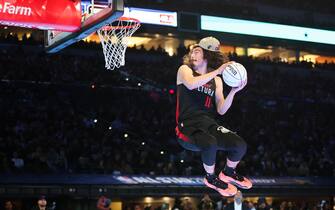 INDIANAPOLIS, INDIANA - FEBRUARY 17: Jaime Jaquez Jr. #11 of the Miami Heat participates in the 2024 AT&T Slam Dunk Contest during the State Farm All-Star Saturday Night at Lucas Oil Stadium on February 17, 2024 in Indianapolis, Indiana. NOTE TO USER: User expressly acknowledges and agrees that, by downloading and or using this photograph, User is consenting to the terms and conditions of the Getty Images License Agreement. (Photo by Stacy Revere/Getty Images)
