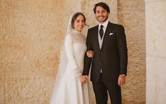 AMMAN, JORDAN- MARCH 12: In this handout from the Jordanian Royal Court,  The Royal wedding of Princess Iman Bint Abdullah II and Jameel Alexander Thermiotis on March 12, 2023 in Amman, Jordan. (Photo Handout/Jordanian Royal Court/Getty Images)