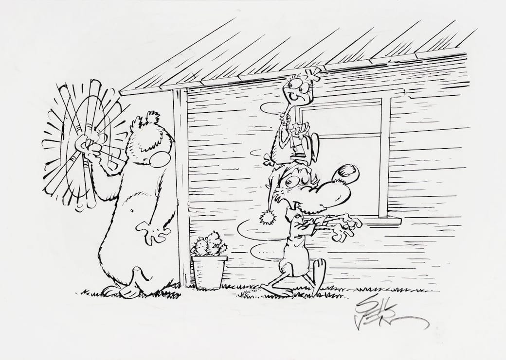 Lotto 22. Silver (Guido Silvestri), Lupo Alberto n. 421, 2020. Matita e china su cartoncino, 25 x 17,5 cm. Originale di copertina realizzato da Silver per Lupo Alberto n. 421, edito dalla McK nel Luglio 2020. Firmata al fronte, firmata e timbrata al retro