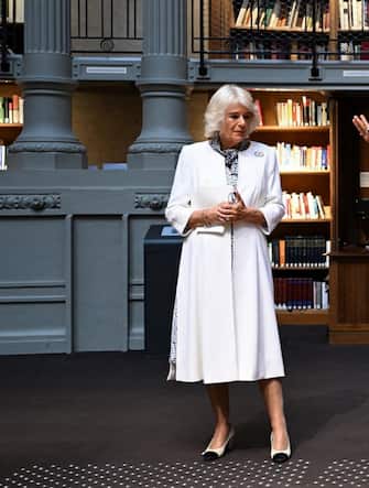epa10873735 French President's wife Brigitte Macron (R) delivers a speech next to Britain's Queen Camilla (L), during their visit to the 'Bibliotheque Nationale de France' (BNF - French National Library), to present a new French-British literary prize to be awarded for the first time next year, in Paris, France, 21 September 2023. Britain's King Charles III and his wife Queen Camilla are on a three-day state visit starting on 20 September  2023, to Paris and Bordeaux, six months after rioting and strikes forced the last-minute postponement of his first state visit as king.  EPA/BERTRAND GUAY / POOL  MAXPPP OUT