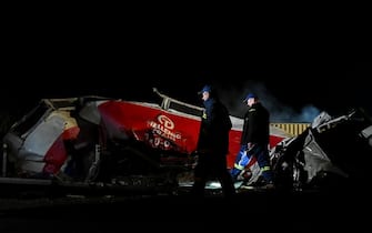 Rail accident involving a collision between a cargo and a passenger train in the Evangelismos area of Larissa, Greece on March 1, 2023. (Photo by STRINGER / SOOC / SOOC via AFP) (Photo by STRINGER/SOOC/AFP via Getty Images)