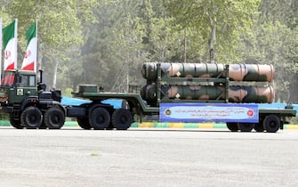 epa11283808 S-300 missile system is displayed during the annual Army Day celebration at a military base in Tehran, Iran, 17 April 2024. According to Iranian state media, Raisi described the recent attack launched towards Israel as 'limited' and 'punitive', adding that any act of aggression against Iran will be dealt with a 'powerful and fierce' response. Iran's Islamic Revolutionary Guards Corps (IRGC) launched drones and rockets towards Israel late on 13 April.  EPA/ABEDIN TAHERKENAREH