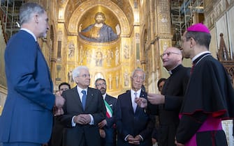 A handout photo made available by the Quirinal Press Office, shows Italian President, Sergio Mattarella (C), King of Spain Philip VI (L), and President of Portugal, Marcelo Rebelo de Sousa (R), during their visit to Palermo, Italy, 27 June 2023. On 27 June they will participate in a symposium Cotec..ANSA/PAOLO GIANDOTTI / QUIRINALE PALACE / HANDOUT HANDOUT EDITORIAL USE ONLY/NO SALES NPK
