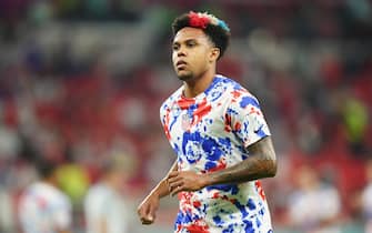 USA's Weston Mckennie warms up ahead of the FIFA World Cup Group B match at the Ahmad Bin Ali Stadium, Al-Rayyan. Picture date: Monday November 21, 2022.