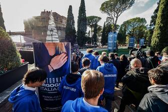 Primo giorno della manifestazione politica organizzata da Fratelli d'Italia: 'Atreju 2023 Bentornato orgoglio italiano', nei giardini di Castel Sant'Angelo, Roma 14 dicembre 2023.. ANSA/FABIO FRUSTACI