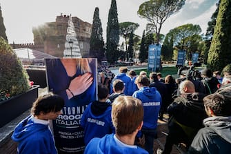 Primo giorno della manifestazione politica organizzata da Fratelli d'Italia: 'Atreju 2023 Bentornato orgoglio italiano', nei giardini di Castel Sant'Angelo, Roma 14 dicembre 2023.. ANSA/FABIO FRUSTACI