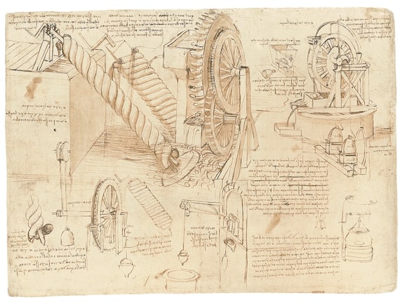 Macchine per il sollevamento dell’acqua c. 1480-1482 Codice Atlantico, f. 26v © Veneranda Biblioteca Ambrosiana