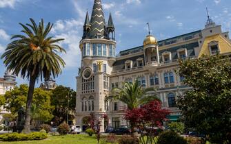 Batumi, Georgia - May 15 2022: Europe Square. Astronomical Clock in the city center of Batumi