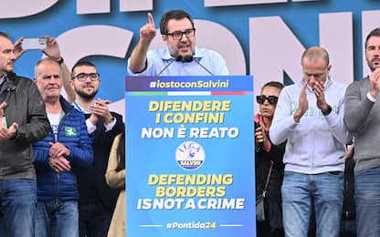 Leader of the League, Matteo Salvini, during traditional Lega party rally in Pontida (Bergamo), 6 October 2024. 
ANSA/MICHELE MARAVIGLIA