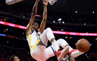 LOS ANGELES, CALIFORNIA - APRIL 21:  Kevin Durant #35 of the Golden State Warriors reacts to his dunk during a 113-105 win over the LA Clippers in Game Four of Round One of the 2019 NBA Playoffs  at Staples Center on April 21, 2019 in Los Angeles, California. (Photo by Harry How/Getty Images)  NOTE TO USER: User expressly acknowledges and agrees that, by downloading and or using this photograph, User is consenting to the terms and conditions of the Getty Images License Agreement.