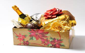 christmas box whit food isolated on white background