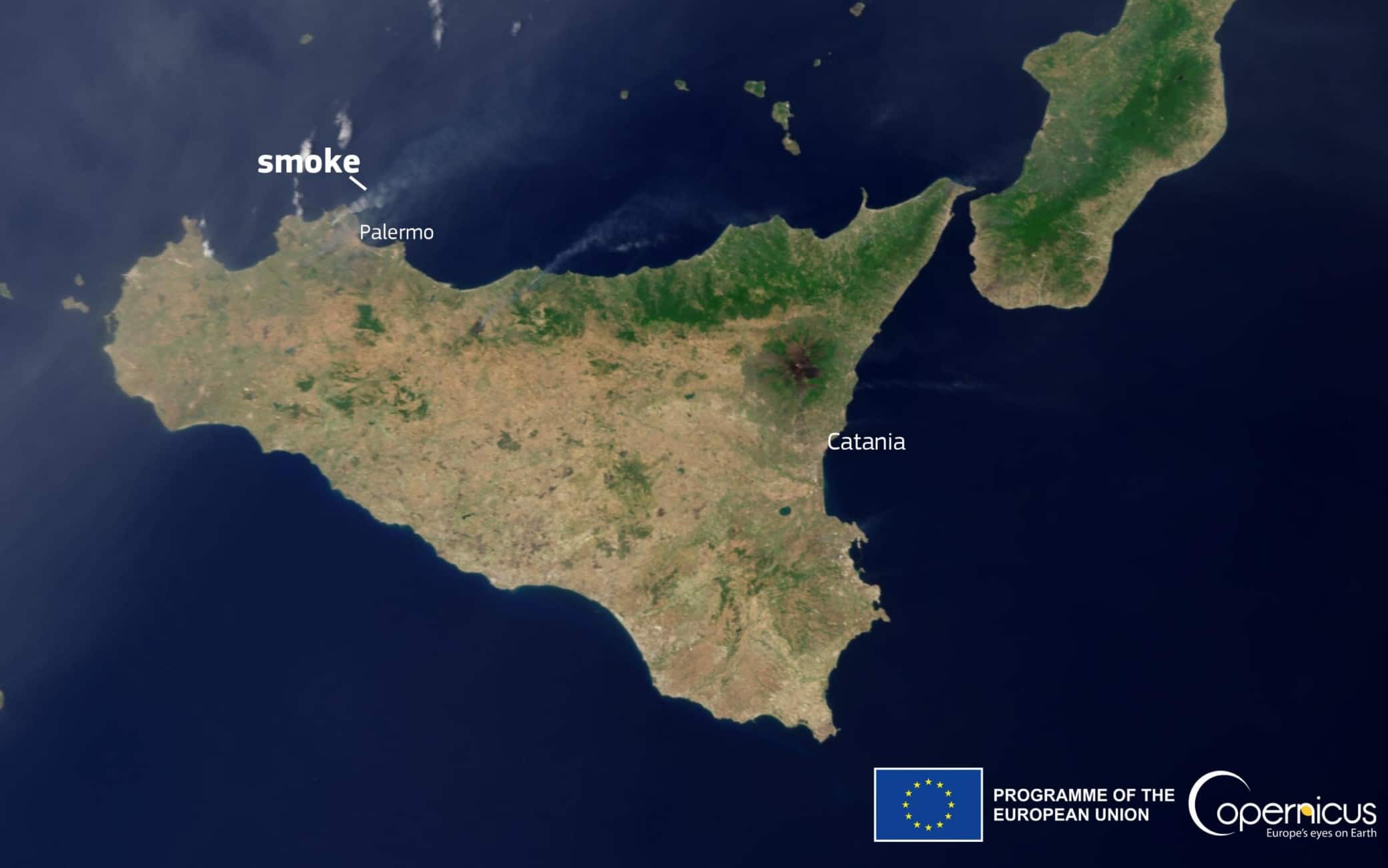 Una foto della Sicilia ripresa dal satellite Copernicus