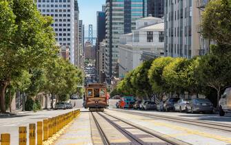 Cable cars in San Francisco street, California