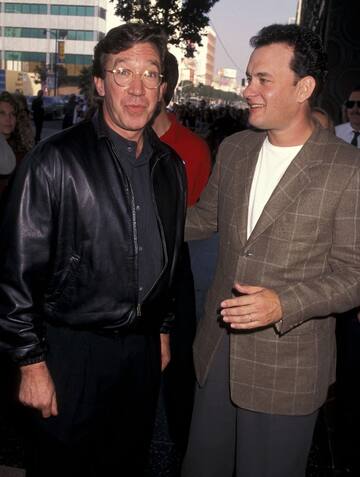 Actor/Comedian Tim Allen and actor Tom Hanks attend the "Toy Story" Hollywood Premiere on November 19, 1995 at the El Capitan Theatre in Hollywood, California. (Photo by Ron Galella, Ltd./Ron Galella Collection via Getty Images)