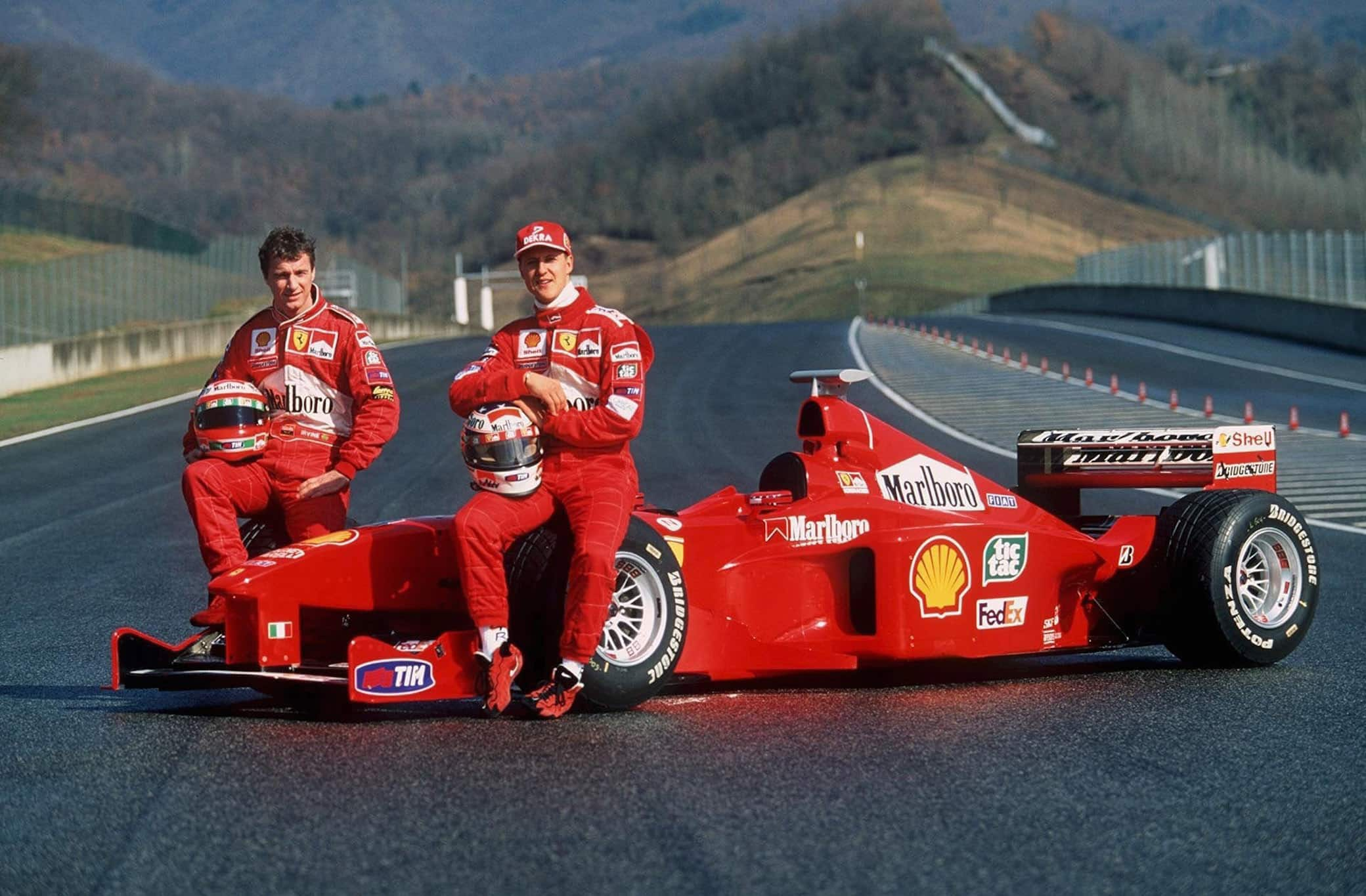 MUGELLO, ITALY - FEBRUARY 25:  FERRARI TESTFAHRTEN 1999 in Mugello; Eddie IRVINE/GBR, Michael SCHUMACHER/GER - PRAESENTATION -  (Photo by Tobias Heyer/Bongarts/Getty Images)