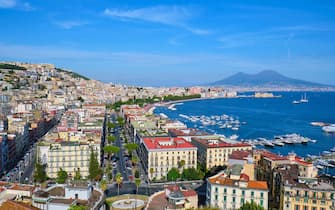 Naples in Italy with Mount Vesuvius in the back