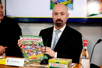 Alex Bertani partecipa alla presentazione dell'album delle figurine dei calciatori Panini 2022-2023 presso la sede della Lega Calcio in via Rosellini a Milano, 12 gennaio 2023.ANSA/MOURAD BALTI TOUATI