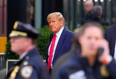 NEW YORK, NEW YORK - APRIL 03: Former U.S. President Donald Trump arrives at Trump Tower on April 03, 2023 in New York City. Trump is scheduled to be arraigned tomorrow at a Manhattan courthouse following his indictment by a grand jury.  (Photo by Gotham/GC Images)