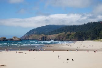 Beach. Village of Cannon Beach. Oregon. Usa. America. (Photo by: Giulio Andreini/UCG/Universal Images Group via Getty Images)