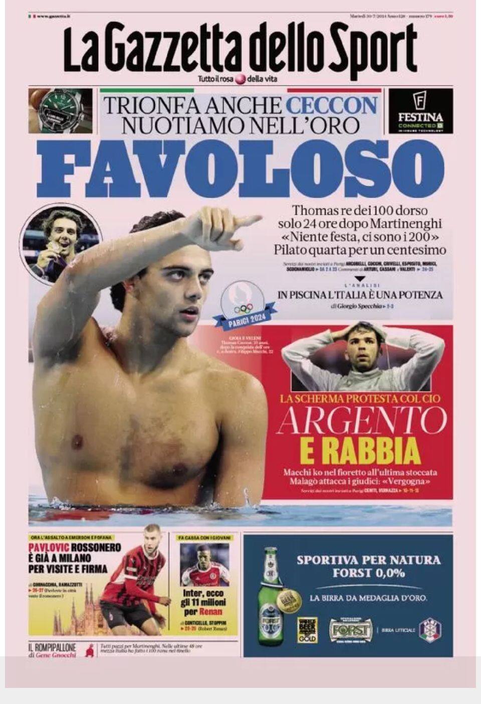 La prima pagina della Gazzetta