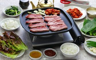 samgyeopsal ( grilled pork belly BBQ ), korean cuisine