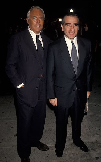 Giorgio Armani and Martin Scorsese during Armani Dinner and Screening of "Made In Milan" at Museum of Modern Art in New York City, New York, United States. (Photo by Ron Galella, Ltd./Ron Galella Collection via Getty Images)