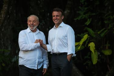 BELEM, BRAZIL - MARCH 26: French President Emmanuel Macron visits the Amazon for the first time as he and Brazilian President Luiz Inacio Lula da Silva visit a community on the Ilha do Combu, an area of Amazon rainforest in the city of Belem, Brazil on March 26, 2024. The two presidents observed the artisanal and sustainable production of cocoa in the region. The trip marks a closer relationship between France, the European Union, and Brazil, to discuss partnerships and climate issues worldwide and in the Amazon. It also supports Belem as the host city for COP30 in 2025. (Photo by Filipe Bispo/Anadolu via Getty Images)