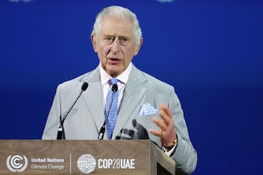 DUBAI, UNITED ARAB EMIRATES - DECEMBER 01: King Charles III delivers an address at the opening ceremony of the World Climate Action Summit during COP28 on December 01, 2023 in Dubai, United Arab Emirates. The King is visiting Dubai to attend COP28 UAE, the United Nation's Climate Change Conference.  (Photo by Chris Jackson/Getty Images)