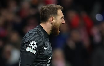 Jan Oblak of Atletico de Madrid during the UEFA Champions League match, Round of 16, second leg, between Atletico de Madrid and Real Madrid played at Riyadh Air Metropolitano Stadium on March 12, 2025 in Madrid Spain. (Photo by Antonio Pozo / PRESSINPHOTO)