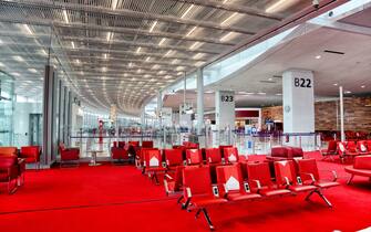 Airport Waiting Lounge at Charles de Gaulle airport terminal in Paris, Farnce